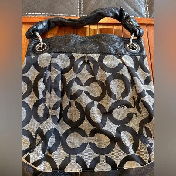 COACH HOBO SHOULDER  HANDBAG 13420 PARKER OP ART BLACK LEATHER TRIM - Picture 6 of 10